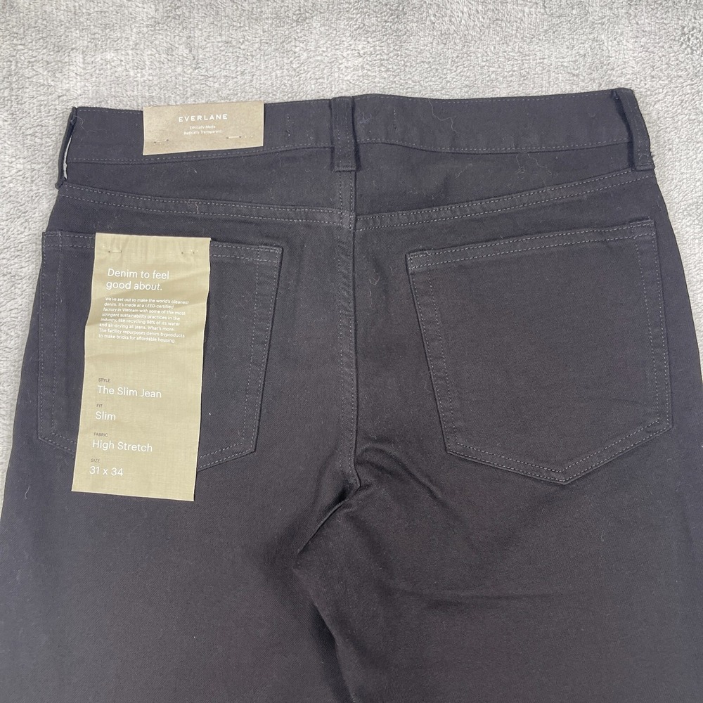 Everlane Uniform Jeans Mens 31x34 Black CottonStraight Stretch 4-Way Slim Fit - Picture 4 of 11